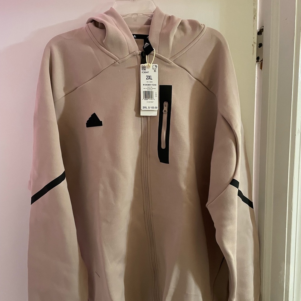 Adidas Gameday Full Zip Hoodie Tan/Black 2XL NWT